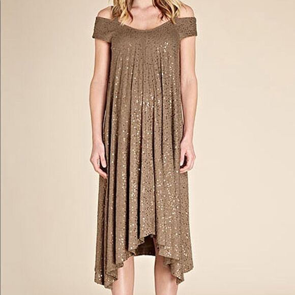 Isabella Oliver Dresses & Skirts - Isabella Oliver Khaki Sequin Off‎ Shoulder Evening Marernity Party Dress Size 0